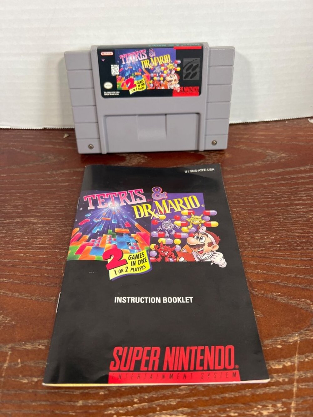 Tetris & Dr. Mario SNES Game Cartridge & Instruction Booklet - Super Nintendo 2-